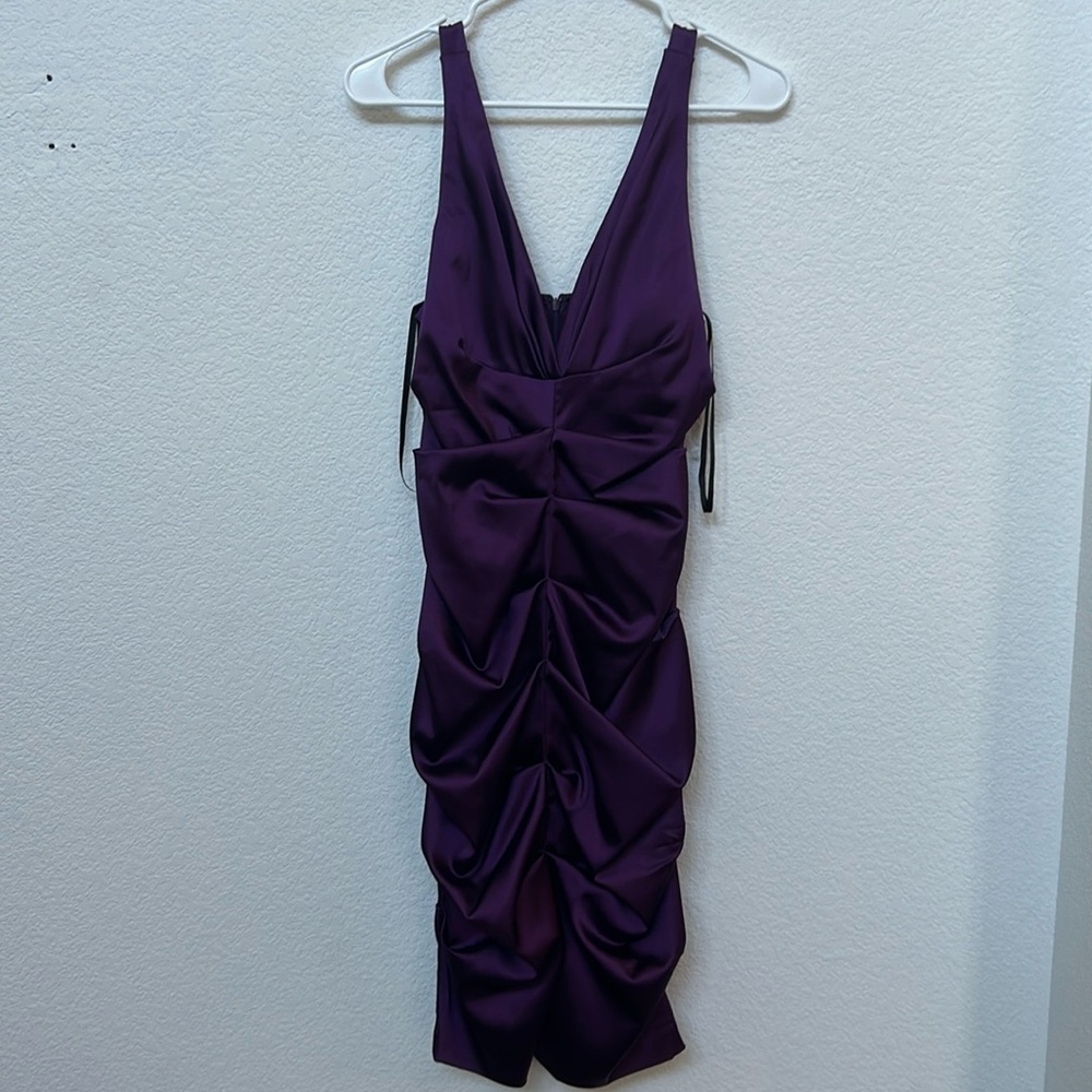 Cute purple midi dress ruffled all the way down, V neck, size 14, worn once